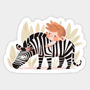 Cute Zebra Animal Loving Cuddle Embrace Children Kid Tenderness Sticker